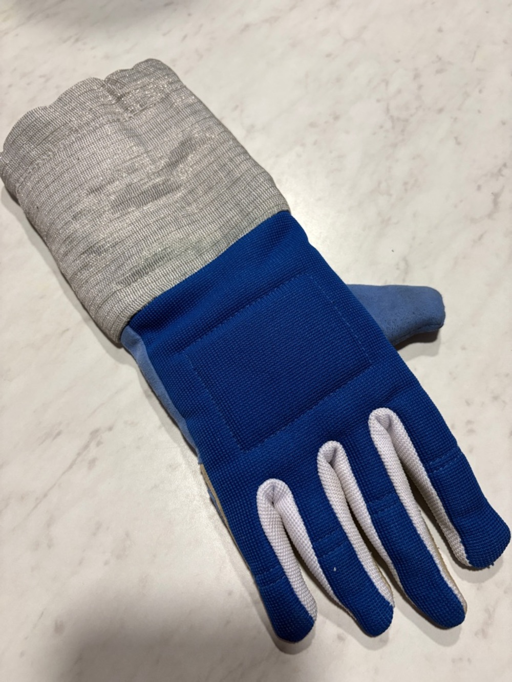 Blue and Silver Women's Protective Fencing or work Glove with Extended Cuff XS